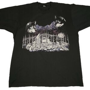 Vintage Wolves Mountain Single Stitch Tee Black Tultex Nature Spirit